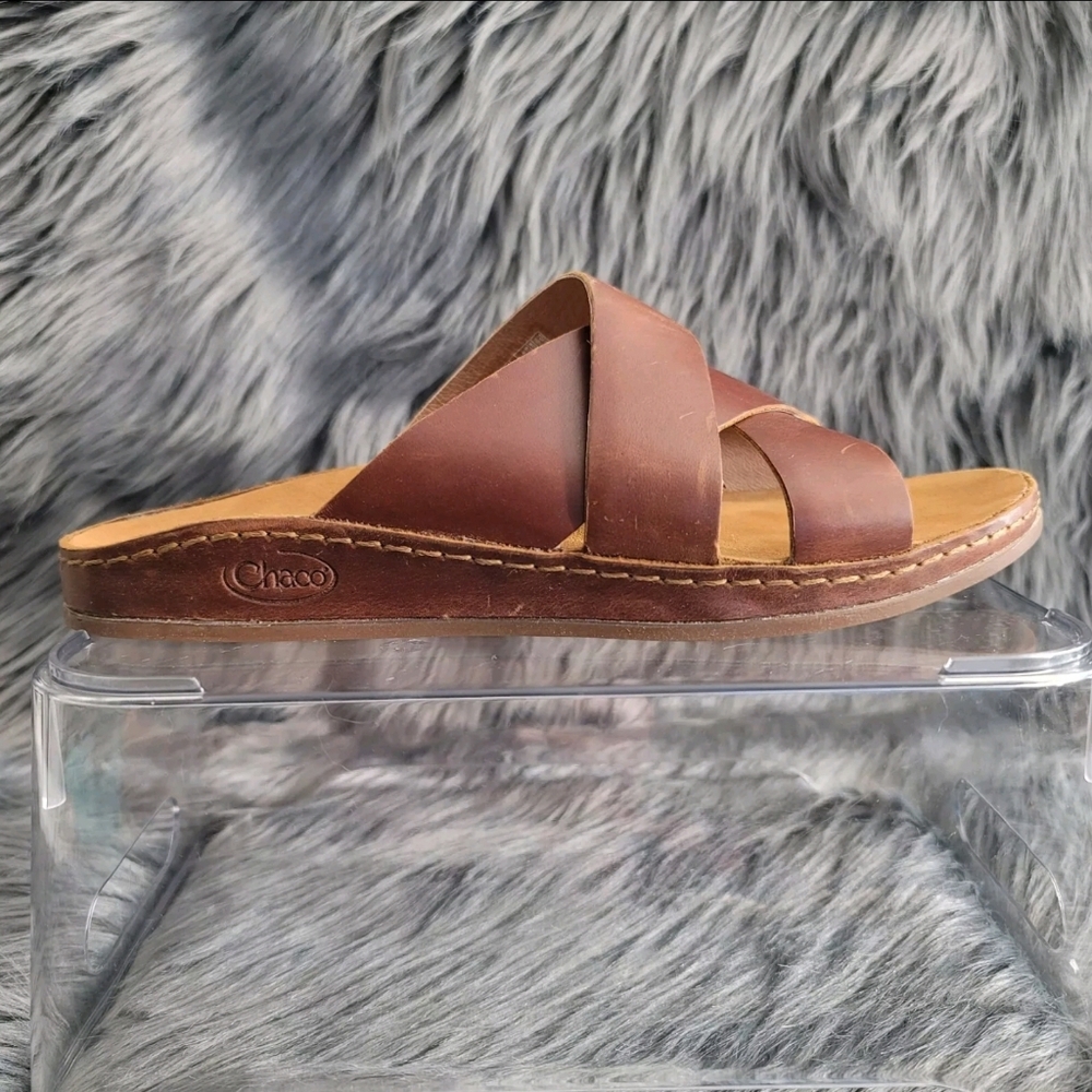 Chaco Tan Leather Slide Sandals - Picture 2 of 9